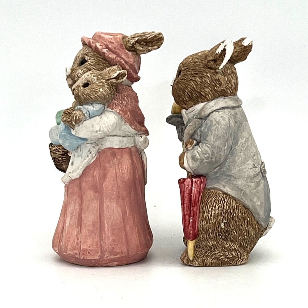 Vintage Easter Bunny Rabbit Figurine Family With Eggs & Basket By UDC 1987 - Picture 2 of 15